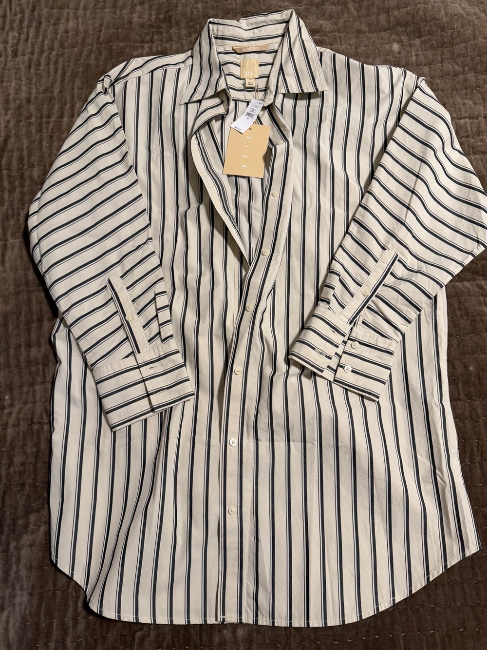 GAP x BEIS Ivory and Black Striped Button-Up Shirt